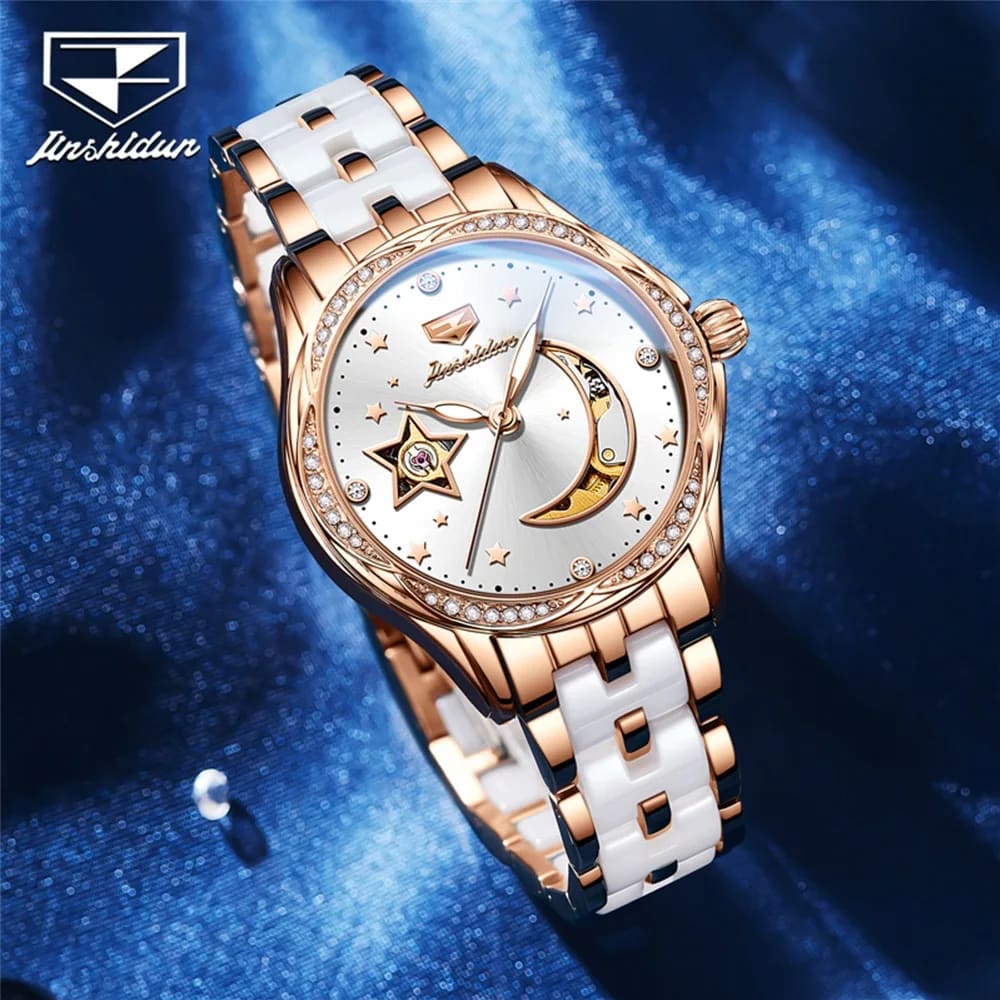 Women Mechanical StarMoon Ceramic Bracelet Watch